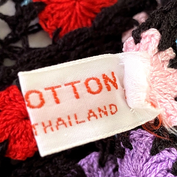 Vtg Crochet Top Small Boho Black Star Floral Open Knit Granny Hippie Summer - Picture 8 of 14